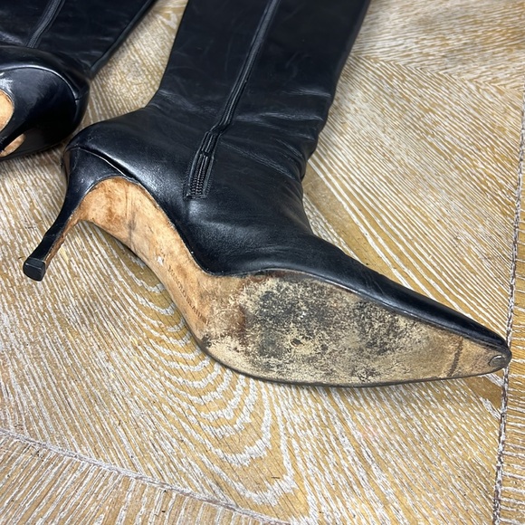 MANOLO BLAHNIK Black Leather Knee-High Stiletto Heel Boots 37 - Picture 4 of 8